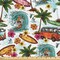 Ambesonne Ocean Fabric by the Yard, Hawaiian Surfer on Wavy Deep Sea Retro Style Palm Trees Flowers Surf Boards Print, Decorative Fabric for Upholstery and Home Accents, 5 Yards, Multicolor